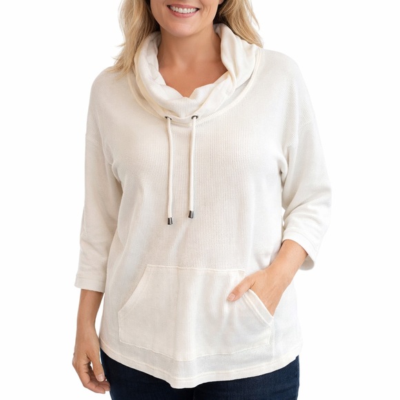 Style & Co. Tops - Style & Company white waffle knit three-quarter sleeve cowlneck tunic sweatshirt